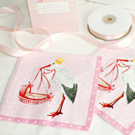 Serviettes papier Naissance rose - Lot de 20 serviettes