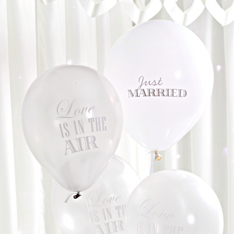 decoration de salle ballons mariage love blanc & argent