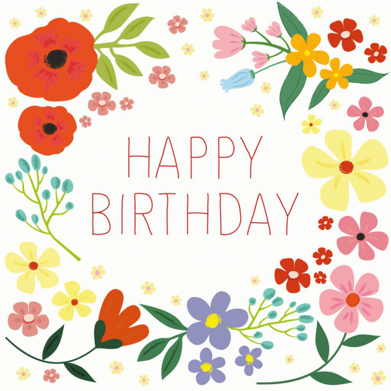 Carte anniversaire Happy flowers - sous blister et enveloppe