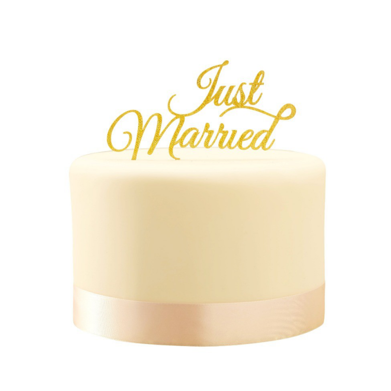 decoration gâteau cake topper just married paillettes or
