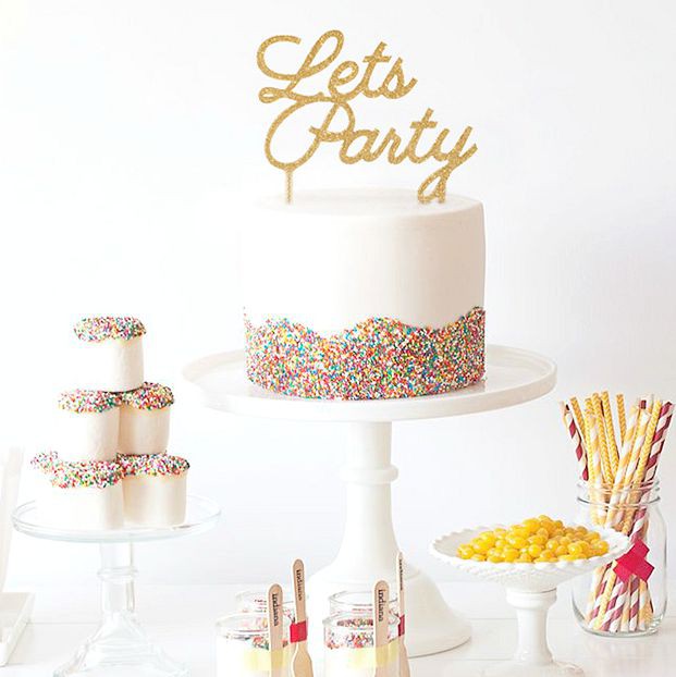 decoration gâteau cake topper party gold glitter