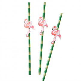 Pailles bambou flamant rose - Lot de 20