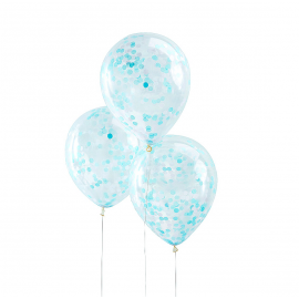 Ballons transparents confettis bleu