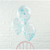 Ballons transparents confettis bleu