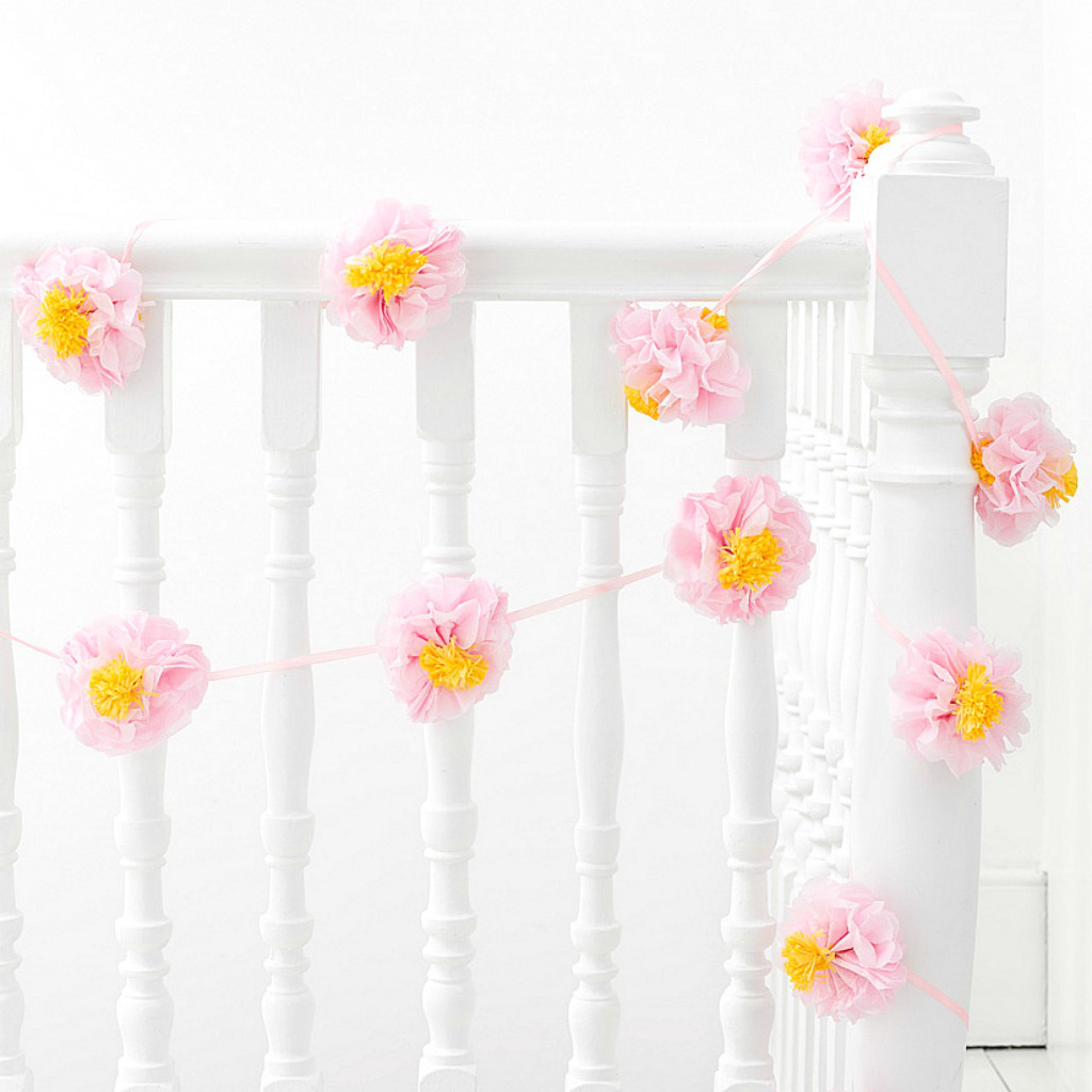 VERTBAUDET Guirlande Fleurs Et Pompons Rose – 210 Cm – 7 Fleurs & 7 Pompons – Déco Enfant
