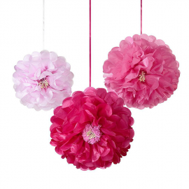 Pompoms fleurs papier rose
